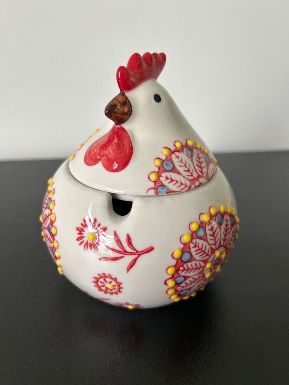 Ceramic Chicken Rooster Salt Cellar Sugar Dish with Lid 13 OZ 400 ml Capacity